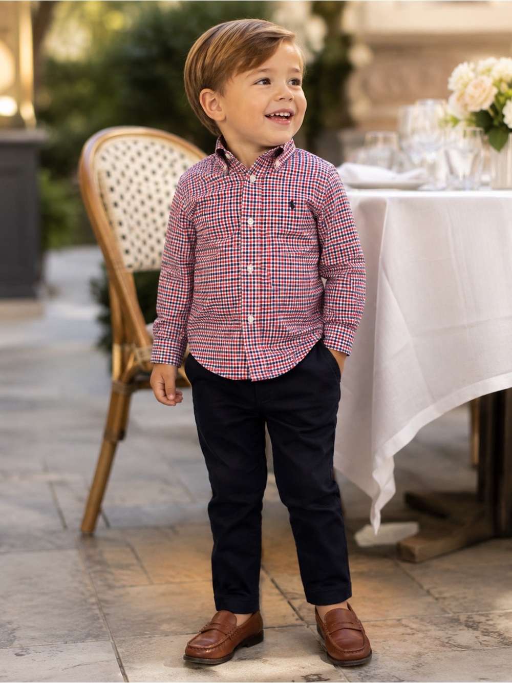 Ralph Lauren Red & Navy Check Button-Down Shirt - Kids
